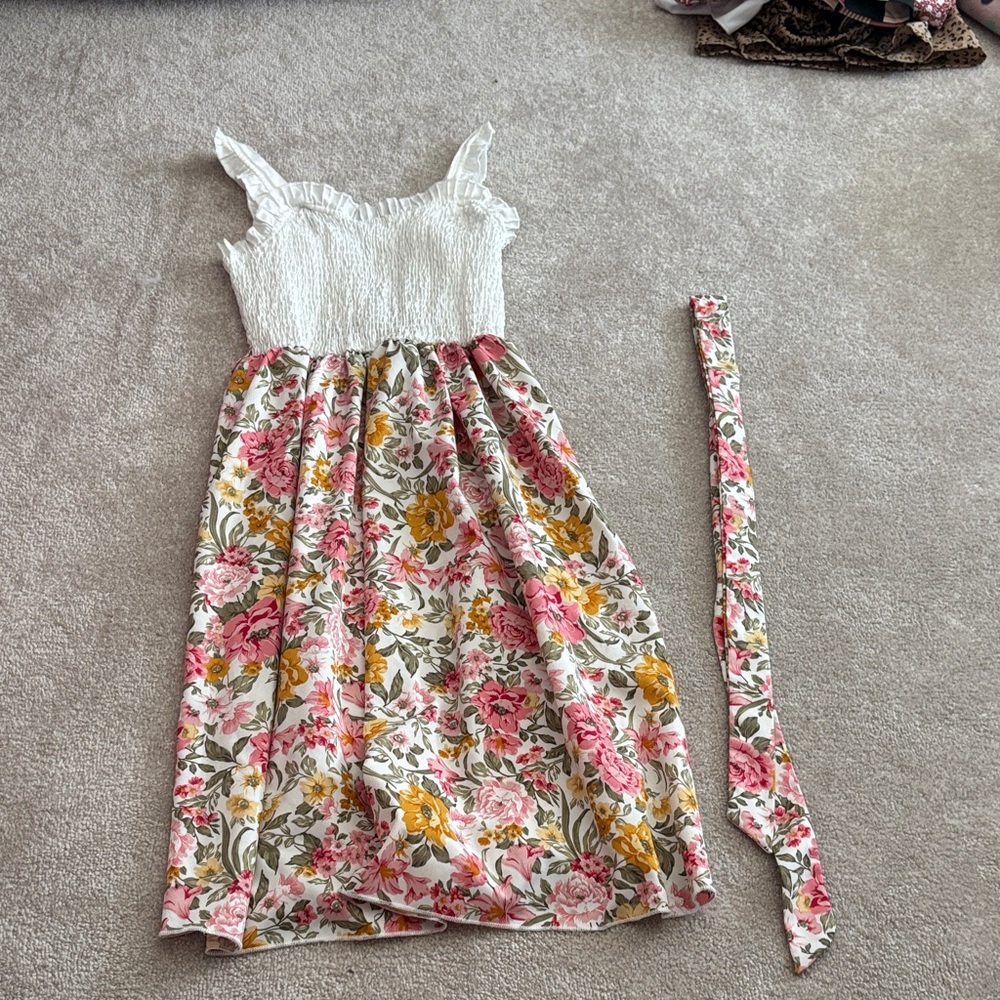 SHEIN White and Pink Floral Kids Dress